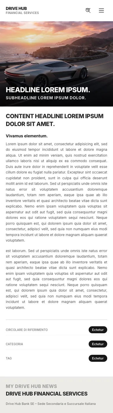 Ricerca su mobile: in testata l'icona di ricerca accanto al menu, sotto la notizia a tutta larghezza.
